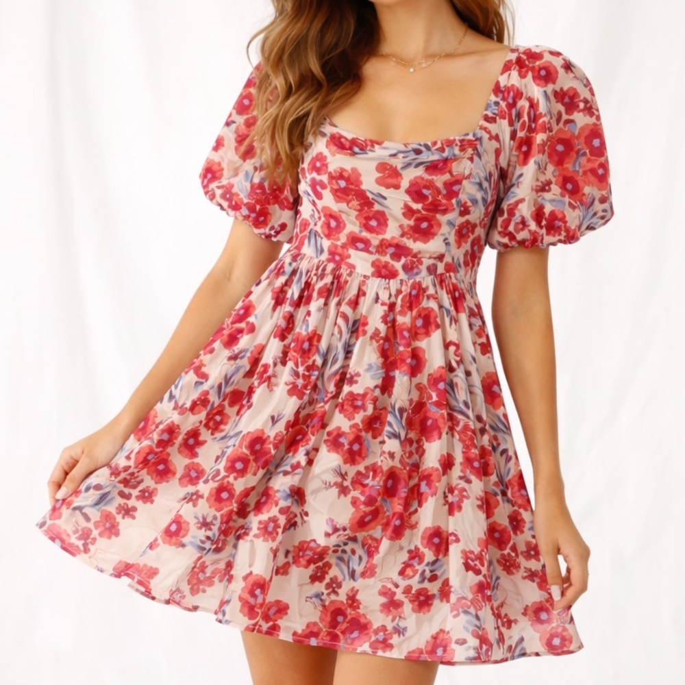 Shop Neighbor Floral Puff Sleeve Romantic Babydoll Dress Size Large